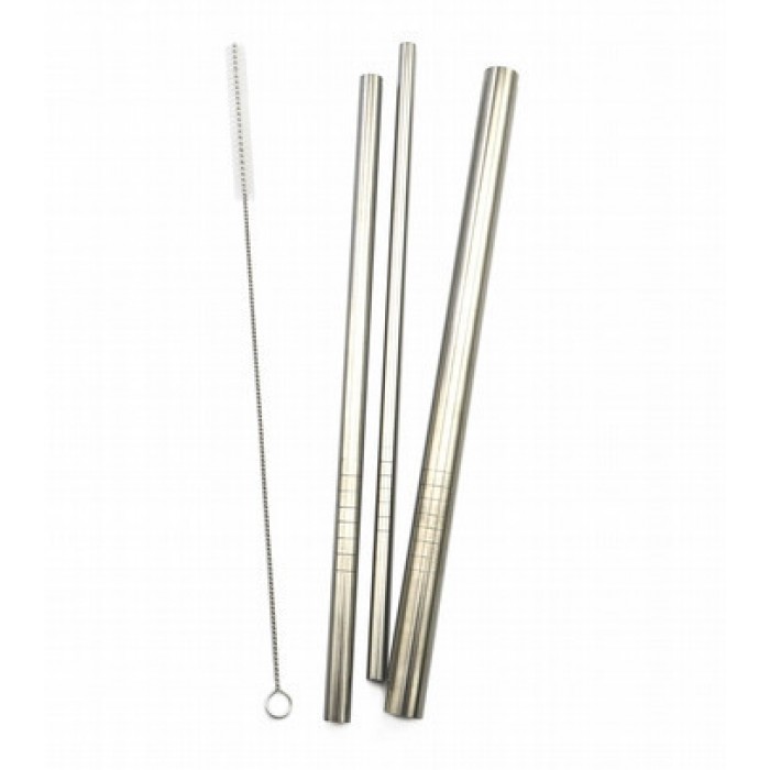 Haakaa - Stainless Steel Straws: Straight with ridges M (3 Pieces) + Straw Brush (2 Pieces)