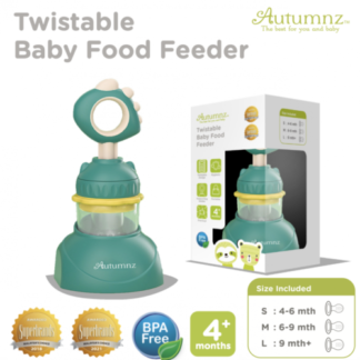 Autumnz Twistable Baby Food Feeder With Holder (Dino Green) *comes with 3 Silicone Sacs S, M & L*