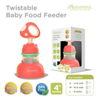 Autumnz Twistable Baby Food Feeder With Holder (Mushroom Scarlet) *comes with 3 Silicone Sacs S, M & L*