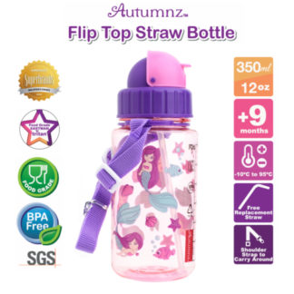 Autumnz - Flip Top Straw Bottle 350ml /12oz *Little Mermaids* (EXTRA STRAW INCLUDED)